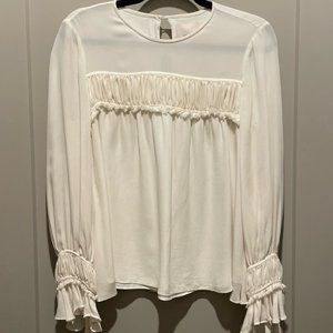 M Cinq a Sept Gathered Silk White Blouse